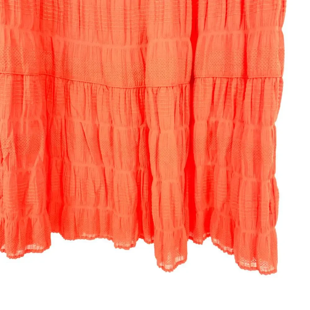 Max Studio A-Line Midi Skirt Womens Sz XL Red Orange Elastic Waist Gauzy NEW